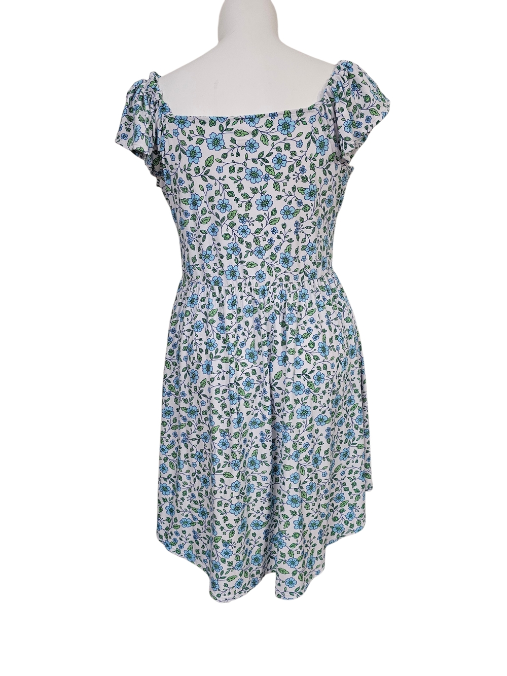 No Boundaries White Floral Midi Dress with Blue and Green Print - Picture 2 of 3